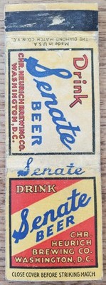 Christian Heurich Brewing Matchbook Cover Washington D.C. Drink Senate Beer