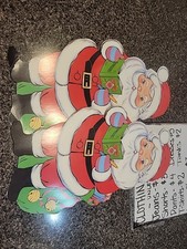 Set Of 2 Identical Santa Cardboard Window Double Sided Decor Approx 14"