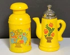 Vtg Avon MCM Teapot Koffee Klatch Pot Milk Can Yellow Blue Flower Perfume Bottle