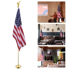 Aplus 8Ft Indoor Flag Pole Kit Eagle Topper with Base US Flag Office School