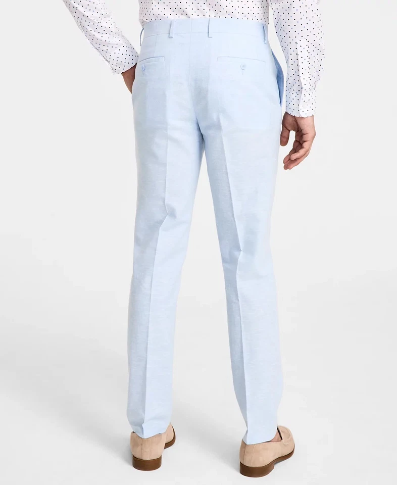 $135 NUEVO BAR III Hombres 34x30 Azul Polvo Calce Ajustado Lino Algodón Pantalones/Pantalones de Vestir Foto 4 de 4