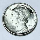 1944 Mercury Dime, Winged Liberty Head, 90% Silver, AU Condition #4016