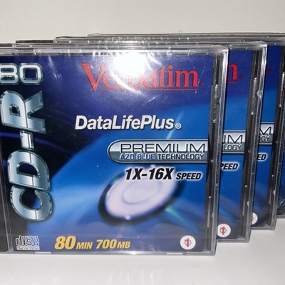 (4) Verbatim 700MB/80 Min CD-R Disc w/ Case 1X-16X Speed Premium AZO Blue Tech