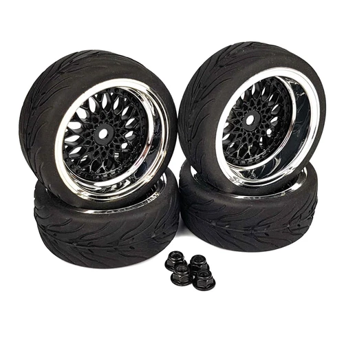 1/10 RC Road Wheels Tyres Black BBS Style for Tamiya TT02 TT01 9mm 6mm offset - Picture 3 of 9