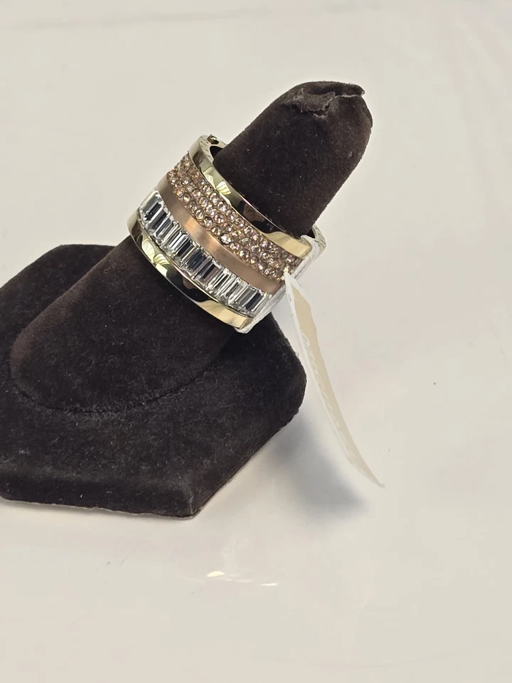 Michael Kors Brilliance Pave Baguette Barrel Ring $115 Two Tone Gold SZ 8 New - Image 3 of 4