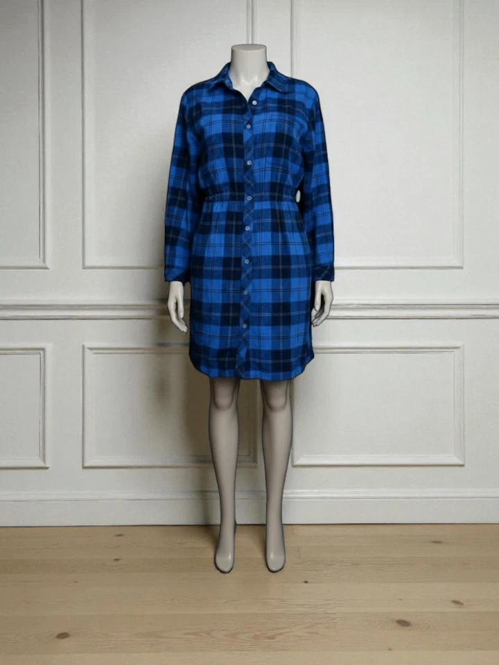 Style & Co, 100% Cotton Plaid Flannel Button Down Shirt Dress, Blue, Size XL - Image 3 of 4