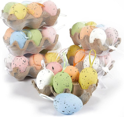 Plastic Easter Egg Ornaments - Hanging Metallic Gold Decor - Realistic Speckled 