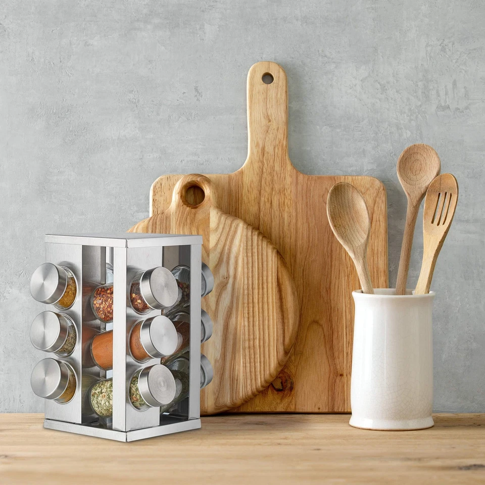 Tourniquet à épices avec 12 pots étagère rotative à 360° inox verre manège H ... - Photo 2/4