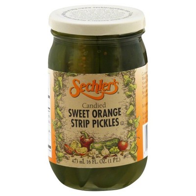 Sechlers Candied Sweet Orange Strips Pickle Candy Snack Jars 16 oz Pack of 3