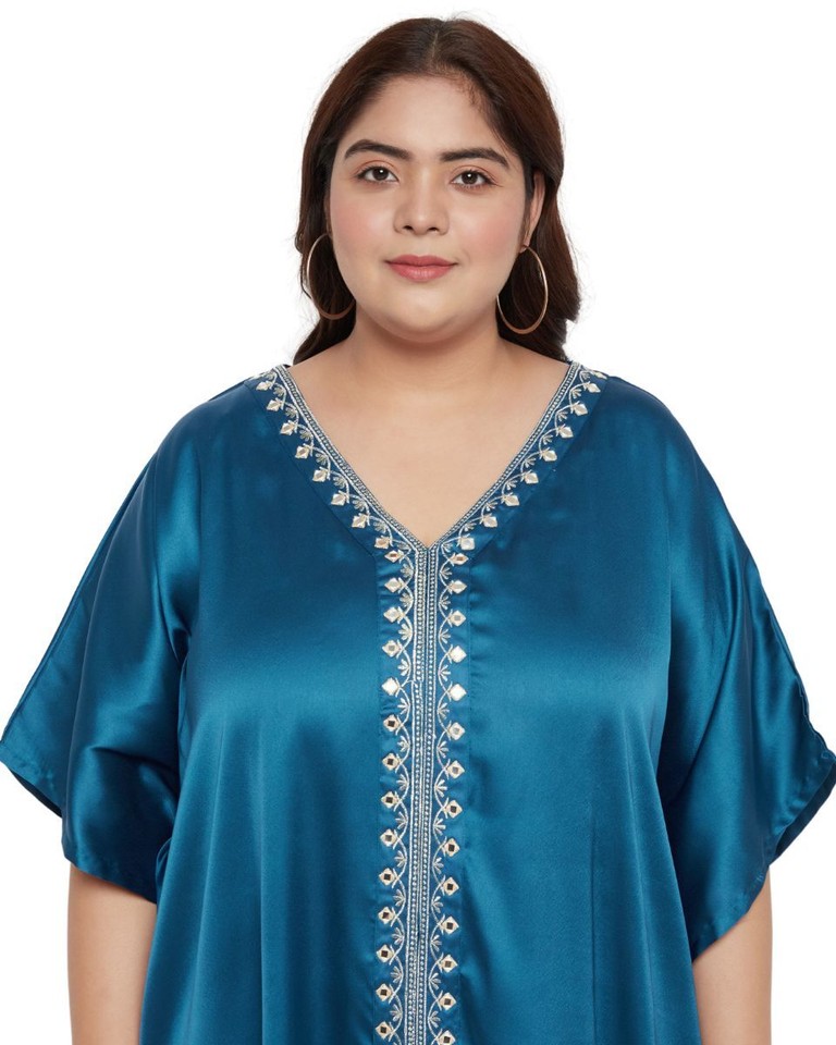 Black Polyester Plus Size Kimono Sleeve Maxi Caftan For Women main image 1