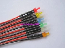 2mm Flat Top Diffused 12V Pre-Wired LED Red Yellow Blue Green White Orange 20CM