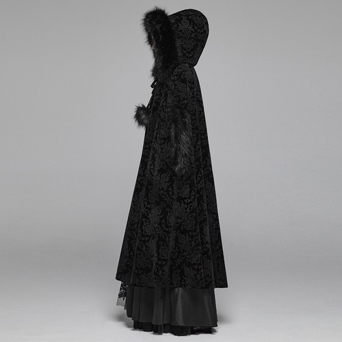 RAVE Women's Gothic Gorgeous Winter Hooded Cloak Victorian Black Long Coat Cape - Picture 9 of 12