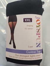 Joyspun Women's Shaping Tights Control Top, 2-Pack, Size XXL, Black