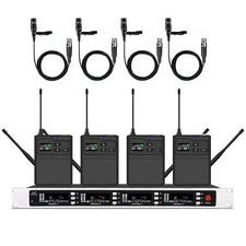 4 Channel UHF Wireless Lavalier Mics for Filmmakers Video Production 4 Lapel Mic