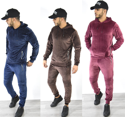Nuovo da Uomo Velour Zip \u0026 Pullover Felpe con Cappuccio Slim Tuta Velluto |  eBay