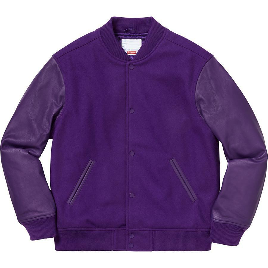 Supreme Motion Logo Varsity Jacket Purple Medium F/W 18