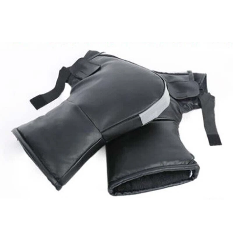 2X Black Motorcycle Handle Bar Mitts Hand Warmer Motorbike Bar Muffs PU Gloves - Image 2 of 4