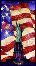 23" Fabric Panel Timeless Treasures Patriotic Statue of Liberty Flag Fireworks