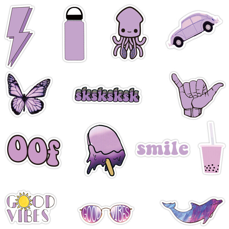 Purple Stickers for Water Bottles, | Big 50-Pack |  Cute,Waterproof,Aesthetic,Trendy Stickers for Teens,Girls,Perfect for