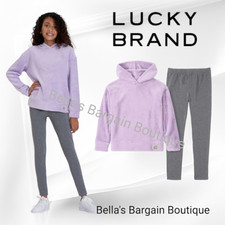 Lucky Brand Girls Pullover Hoodie Leggings 2-Piece Set Purple/Gray NWT