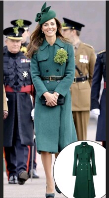 Hobbs Persephone Military Green Wool Blend Trench Coat UK 18