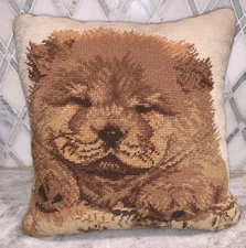 Custom Pillow Chow Pomeranian Fluffy Dog Puppy Wool Embroidery Velvet 13” Insert