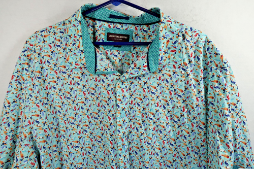 Johnston & Murphy Shirt Button Front Bird Print Short Sleeve Men Sz 3XL Colorful - Picture 3 of 10