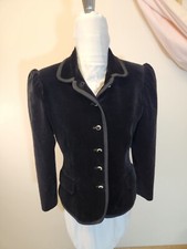 Jaeger Vintage Velvet Blazer Jacket Ladies UK 12 Designer Buttons  Black  EUC