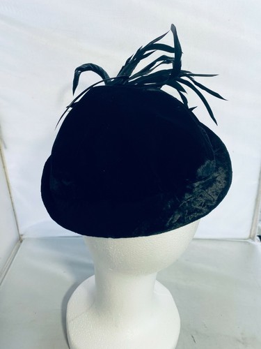 Vintage Ladies Dress Hats Pink Satin w/ Lace + Christine Original Black Feather - Picture 6 of 11