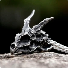 Viking Dragon Skull Stainless Steel Men Pendant Necklace