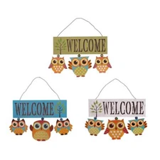 Wooden Owl Welcome Door Hanging Sign Decorative for Front Door Home Decor 3Asst