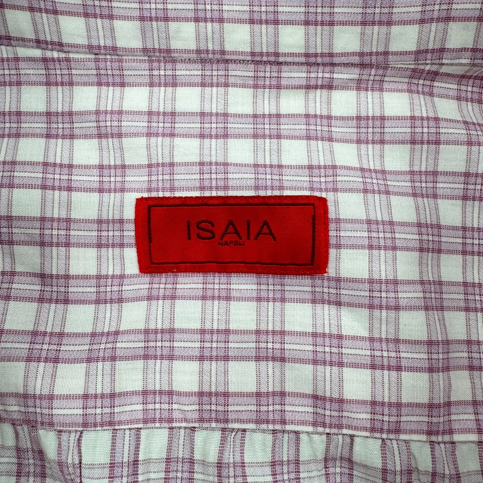 Camisa de vestir Isaia Napoli para hombre 17-43 rosa a cuadros clásica L/S abotonada Italia Foto 3 de 4
