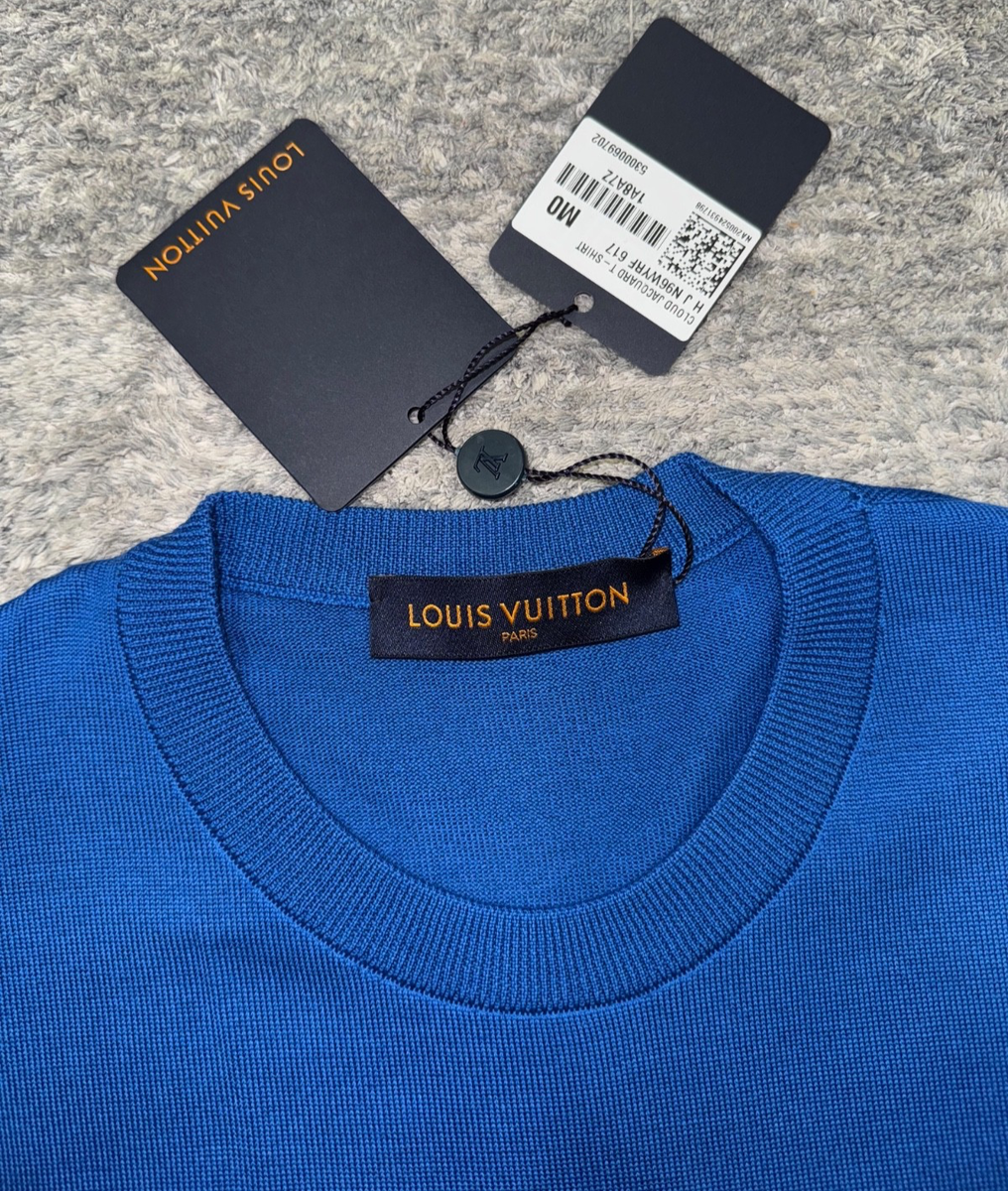 Louis Vuitton Cloud Jacquard Blue White Logo Wool Short Sleeve T