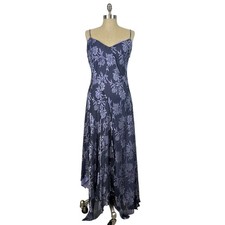 Vintage 90s Y2K Xscape Joanna Chen Purple Floral Velvet Beaded Strappy Dress 12