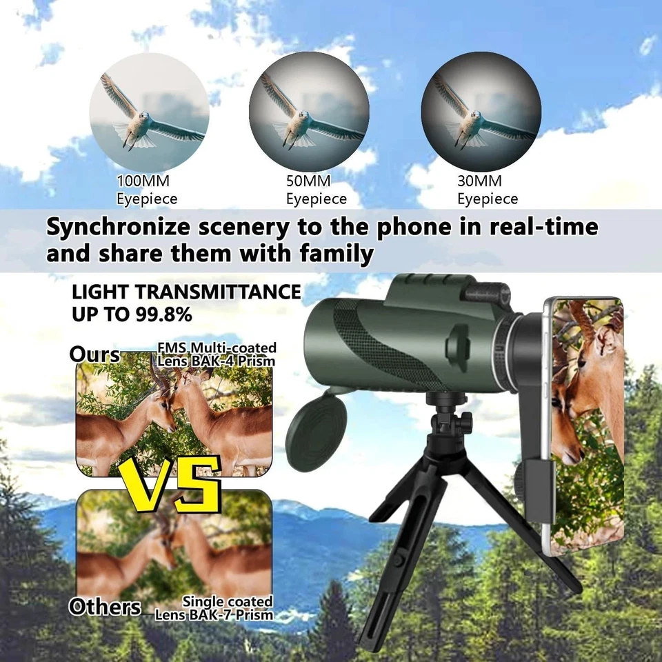 Monocular-Telescope 80x100 High Powered Monoculars High Definition for Adults - Image 3 of 4