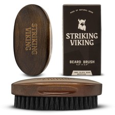 Beard Brush for Men - 4.3 in Beech Wood Handle, Brown - Boar Bristle Beard Br...
