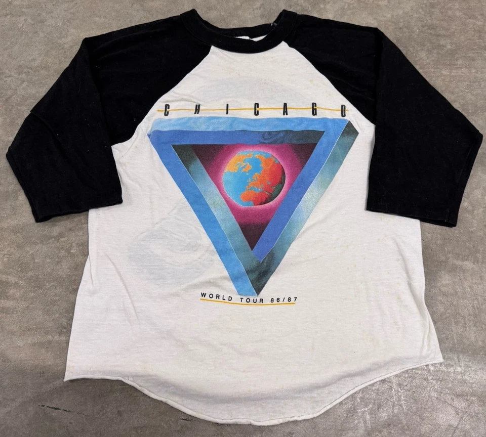 Vintage Chicago Band Shirt Mens Medium 1986/87 World Tour 80s Raglan 3/4 Sleeve - Image 3 of 4
