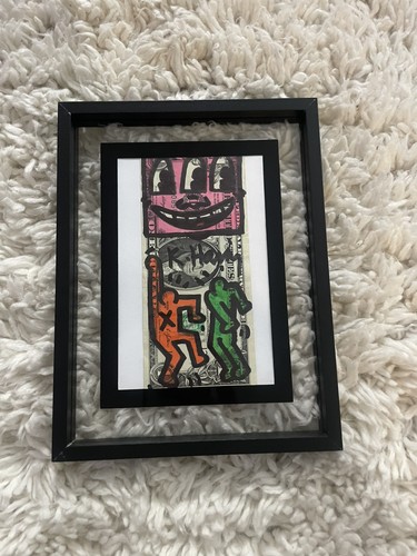 Keith Haring Framed Drawing On $1 Dollar Bill Street SAMO Murakami Kaws Repro