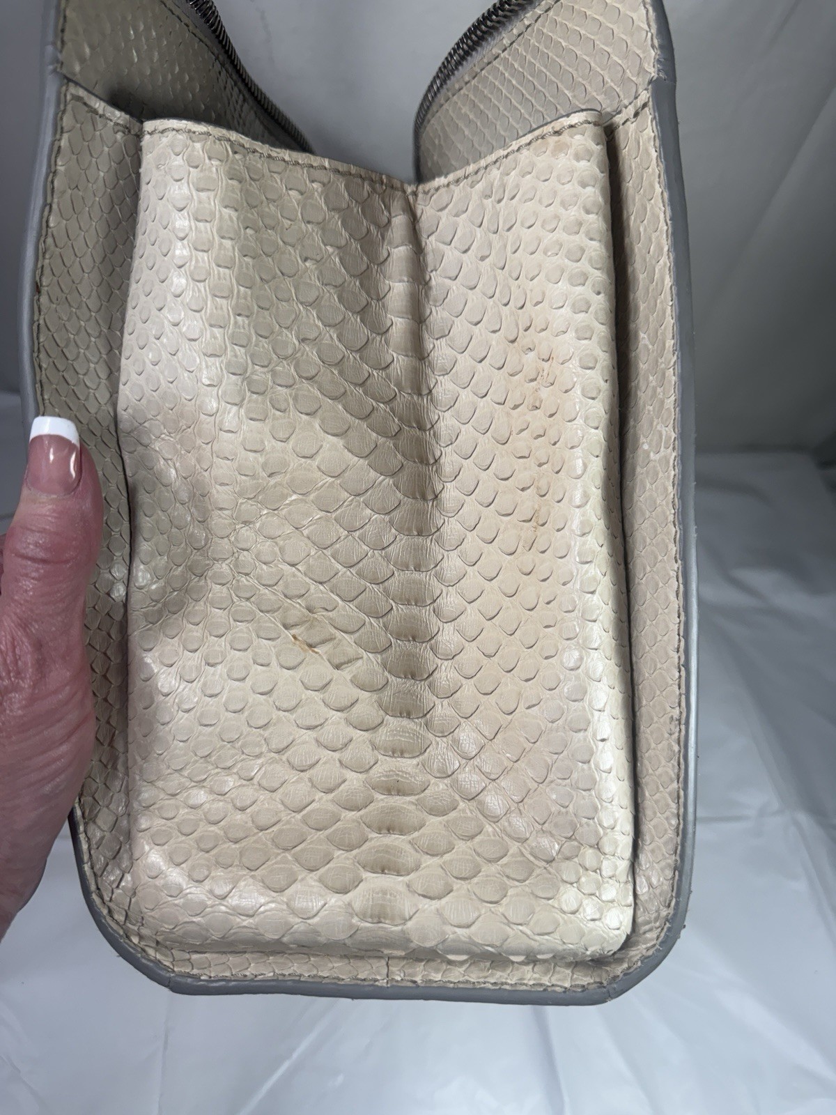 ALEXANDRA CLANCY Oren Python satchel in Ivory/cre… - image 9