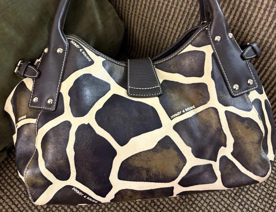 Dooney Bourke Brown Exotic Serengeti Giraffe Animal Print Leather Hobo Tote Bag - Image 4 of 4