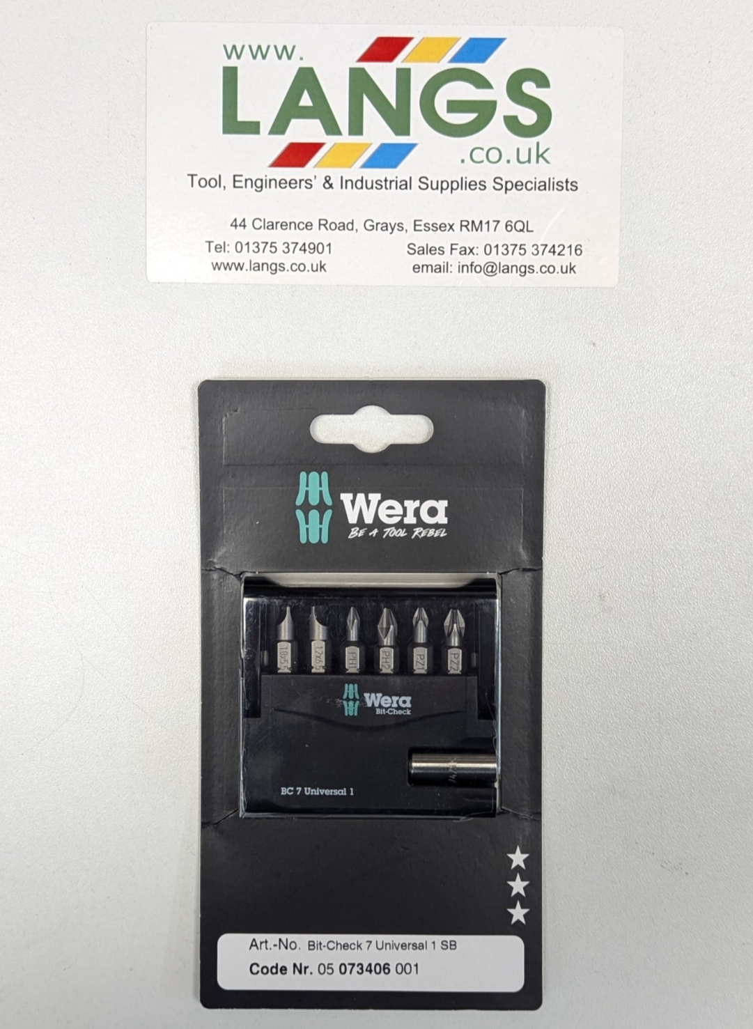 Wera 073406 - 7pc Screwdriver Bit Set & Adapter - New
