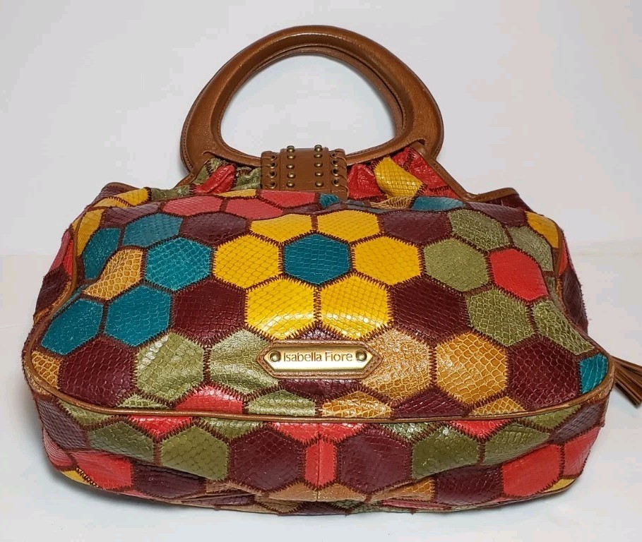 ISABELLA FIORE RARE MULTICOLOR FLOWER POWER CAROL STUDDED TASSELED HANDBAG $795 image 7