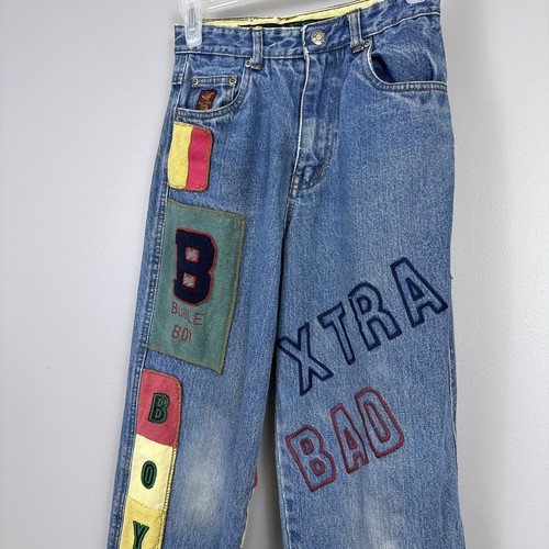 Vintage Bugle Boy Jeans Boys Size 12 R Xtra Bad Patches Embroidery Gold Medal - Picture 2 of 18