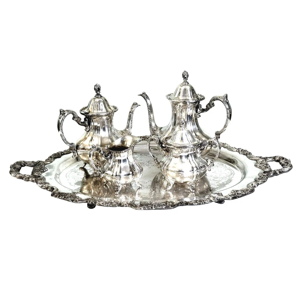 Plato de plata toalla vintage 'Gran Duquesa' cinco piezas servicio completo de té/café Foto 3 de 4