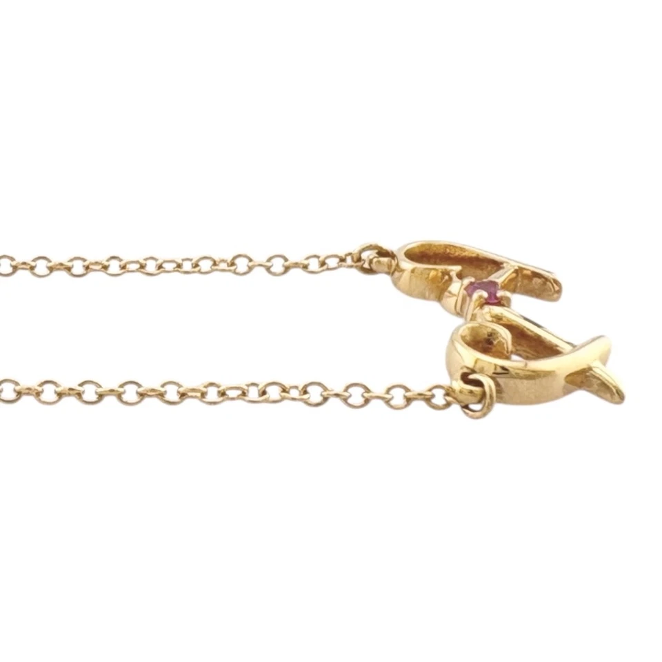 TIFFANY&Co. Necklace K18 Pink Gold Pink sapphire heart used - Image 4 of 4