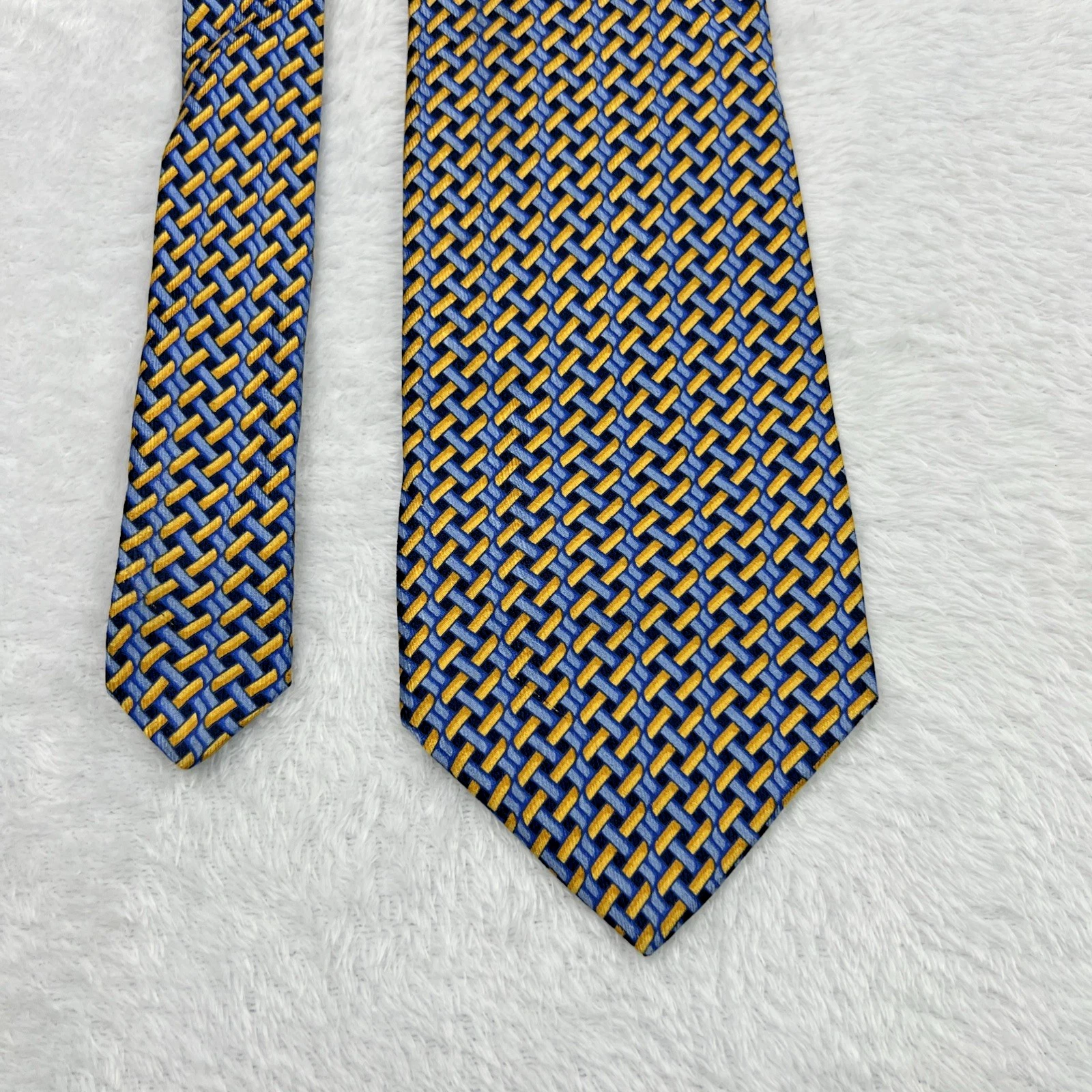 Bolgheri Blue Yellow Geometric Men’s Tie 3.75x58” Silk Made In Italy - product detail image 1