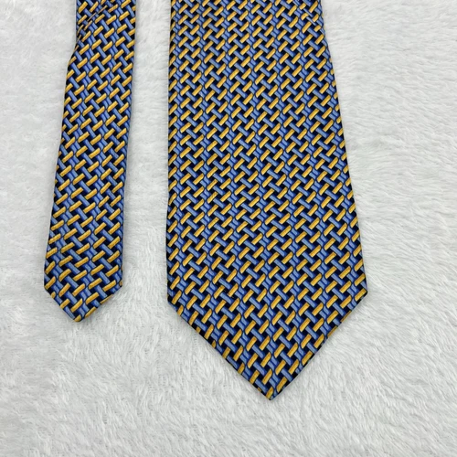 Bolgheri Blue Yellow Geometric Men’s Tie 3.75x58” Silk Made In Italy - product listing photo