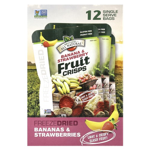 Fruit Crisps, Banana & Strawberries, 12 Single-Serve Bags, 0.42 oz (12 g) Each