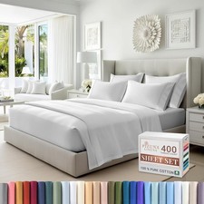 Queen Long Staple Cotton Sheet Set, 4-Piece with 15" Deep Pocket Sheet White