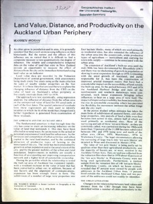 Land Value, Distance, and Productivity on the Auckland Urban Periphery New Zeala